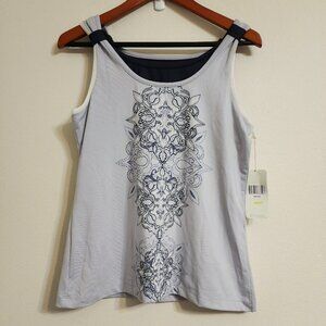 Brisas Women Tank Top Gray Blue Graphic Print Sz M Poly Blend Athleisure Y2K NWT